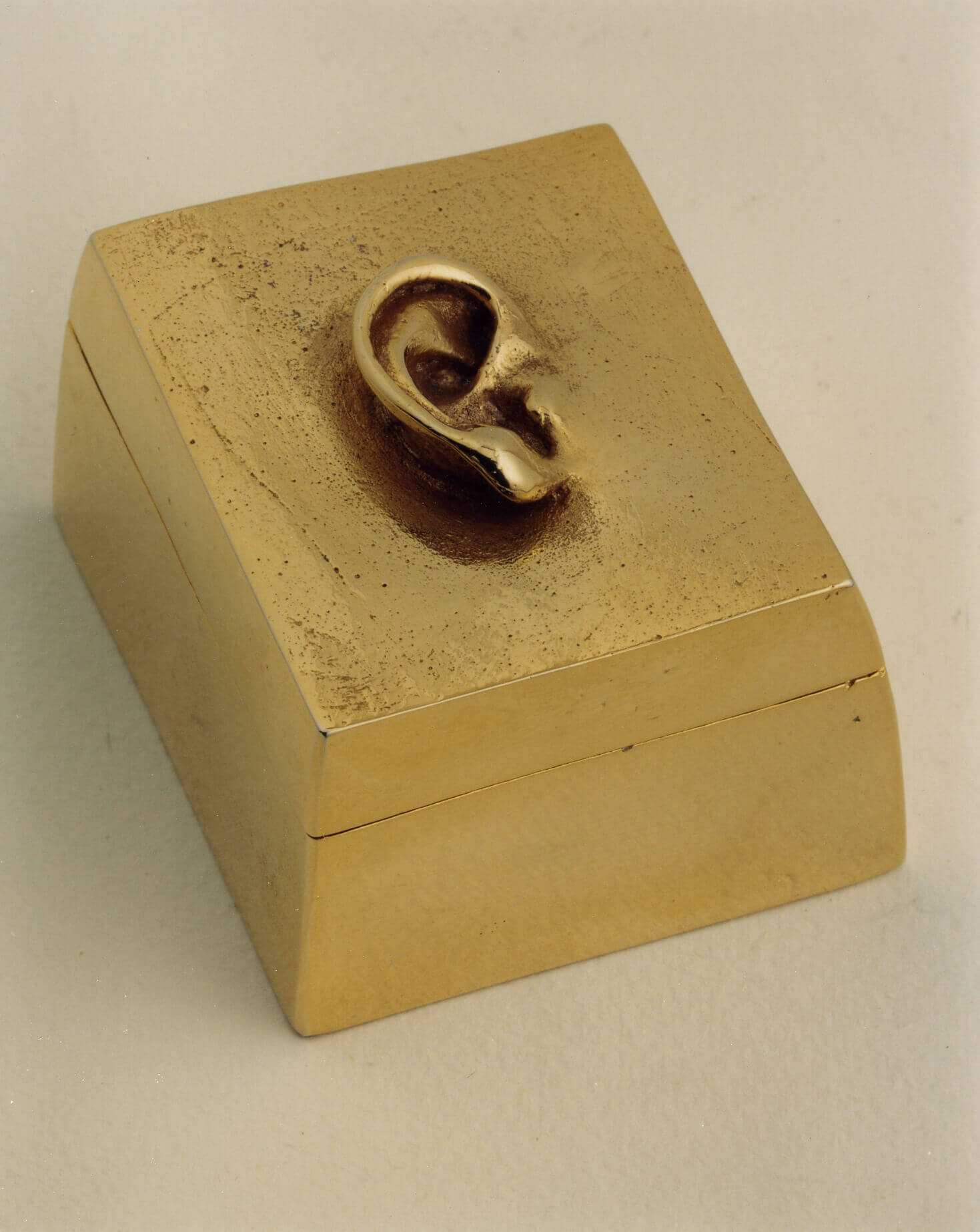 Stelios Gavalas aluminium box sculpture of an ear.