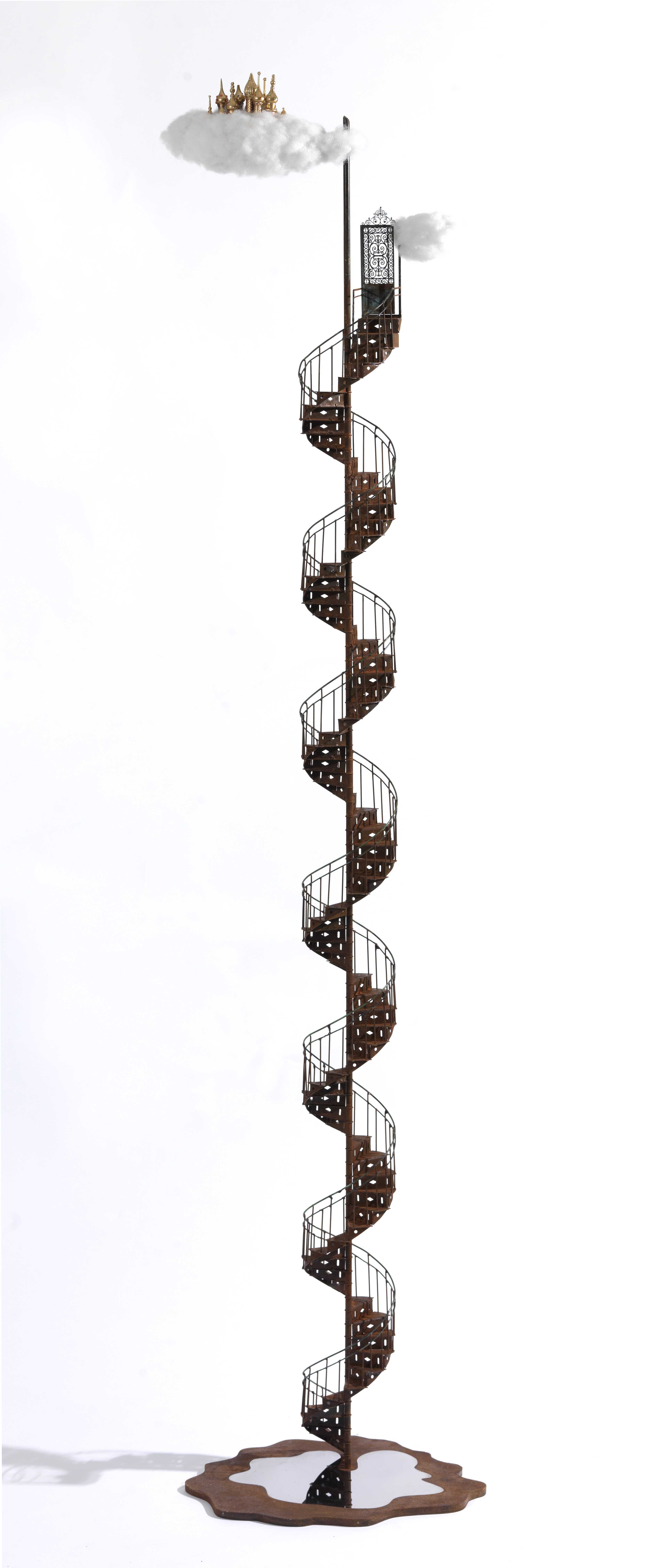 Stelios Gavalas Utopia sculptures. Depecting a rusted metal staircase. -2