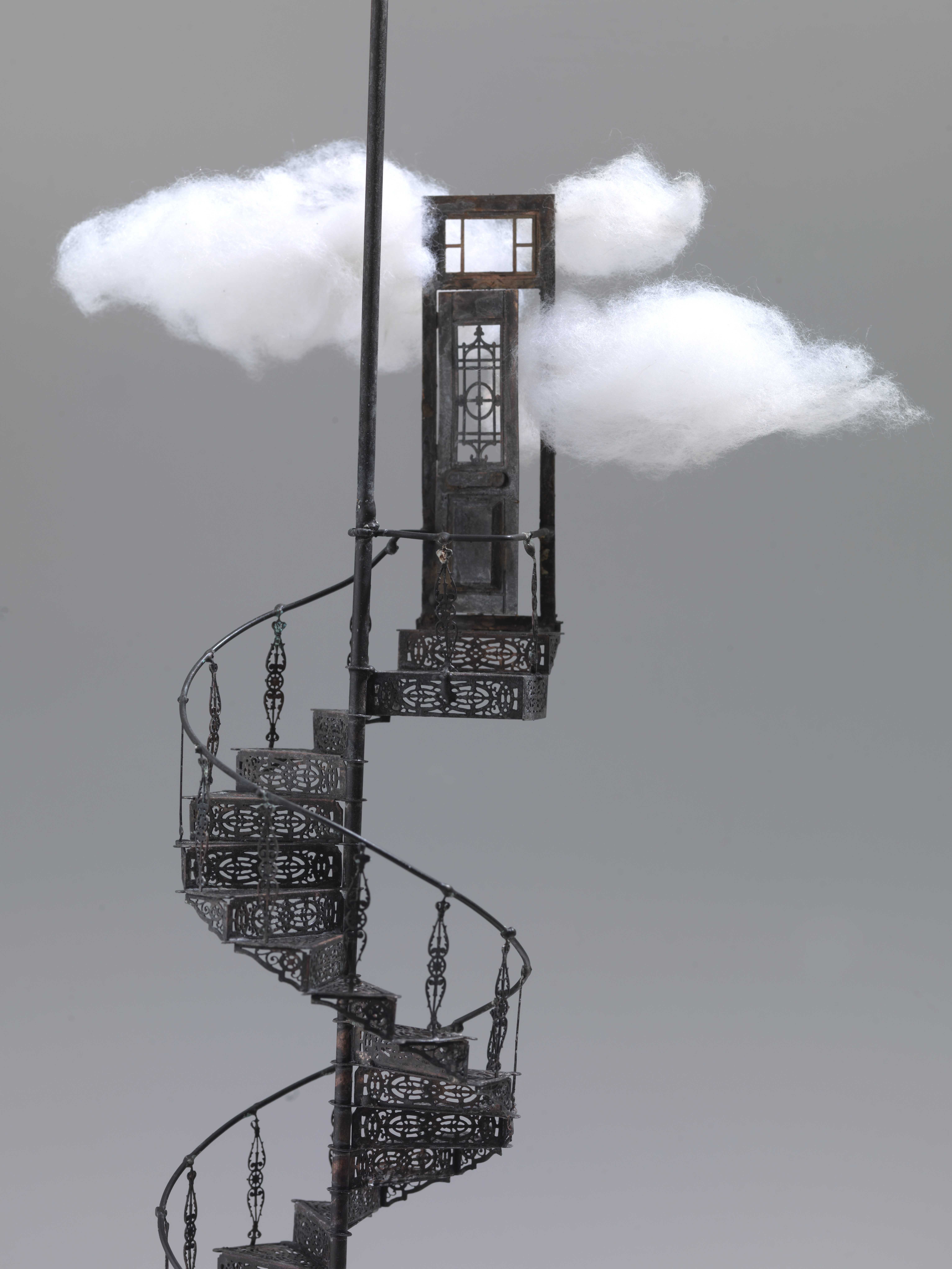 Stelios Gavalas Utopia sculptures. Depecting a metal staircase with a marble figure next to it - 2.