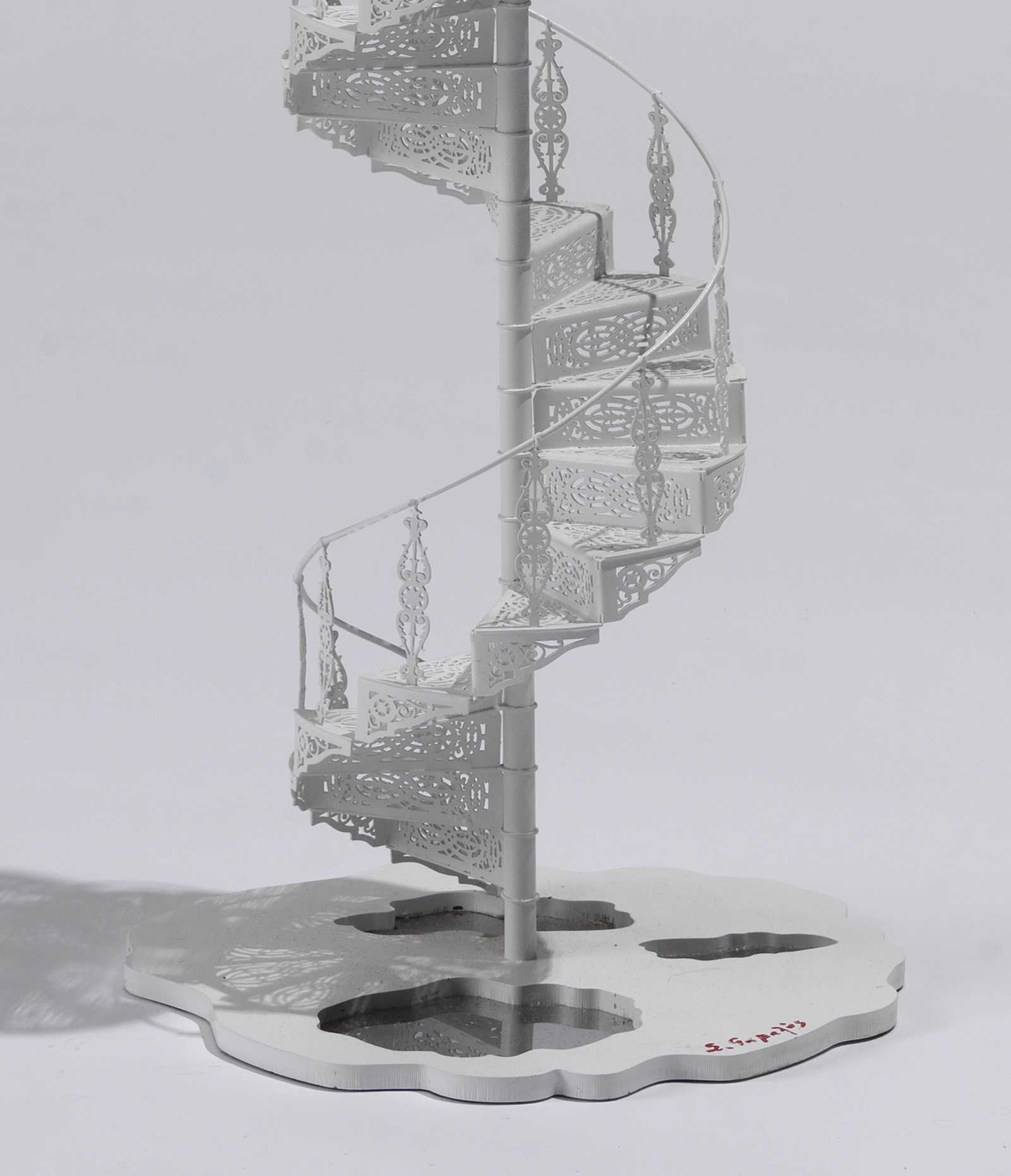 Stelios Gavalas Utopia sculptures. Depecting a white metal staircase - 4.