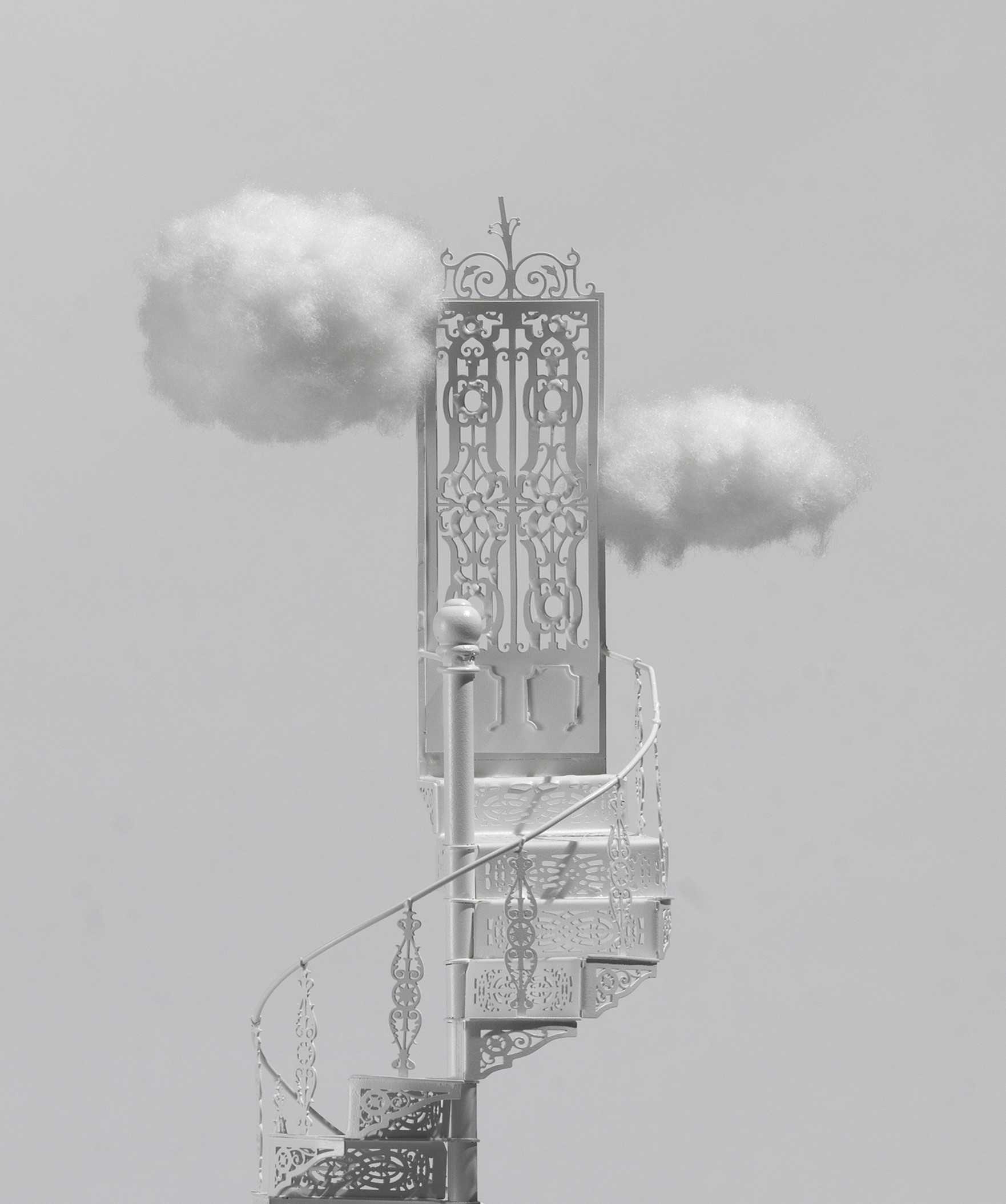 Stelios Gavalas Utopia sculptures. Depecting a white metal staircase - 2.